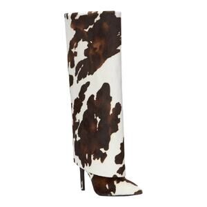 INC Women's Skylar Fold Over Cuffed Knee High Boots Brown White Size 9
